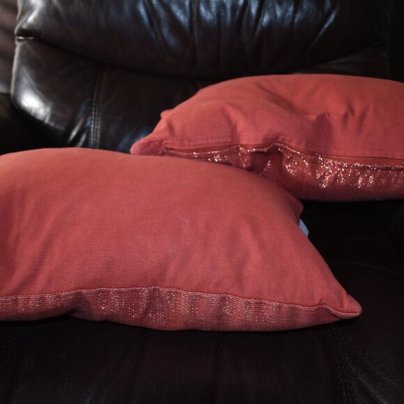burnt red Orange DUCK Feathers Throw Pillow By Calvin Klein Furniture pair 2 Set - Picture 10 of 14